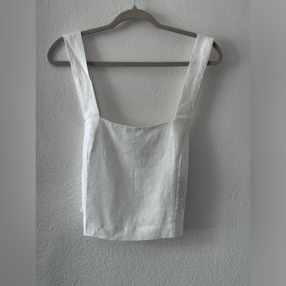 LUNYA Woven Linen Crossback Tank Medium Sincere White Cropped Top Pajama Lounge - Picture 8 of 10